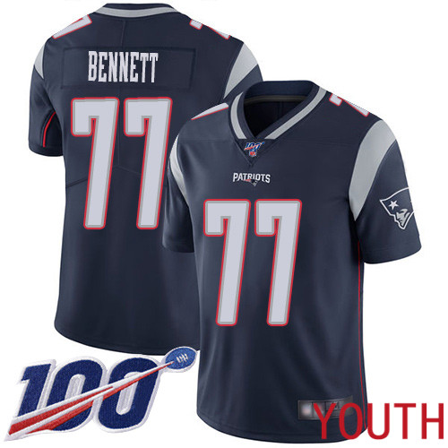 New England Patriots Football 77 100th Limited Navy Blue Youth Michael Bennett Home NFL Jersey